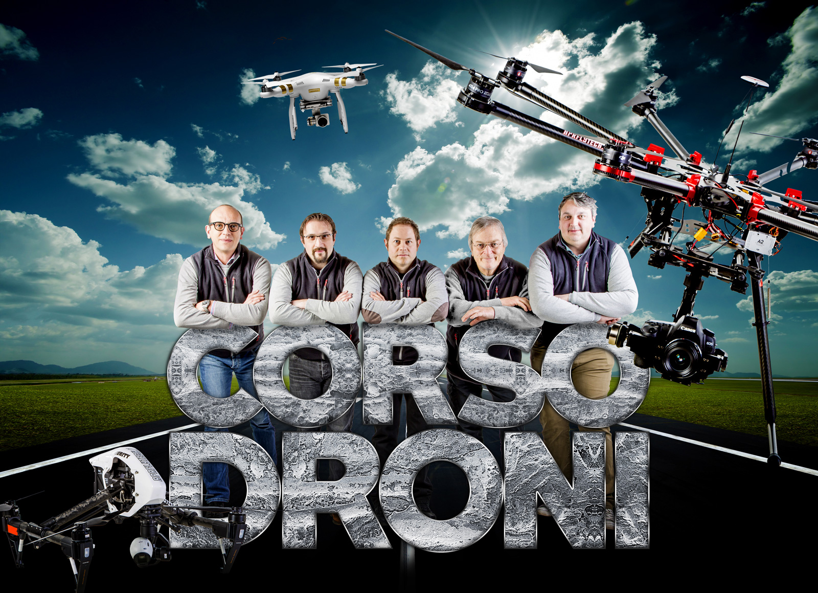 Immagine di un drone in primo piano e sfondo di ragazzi